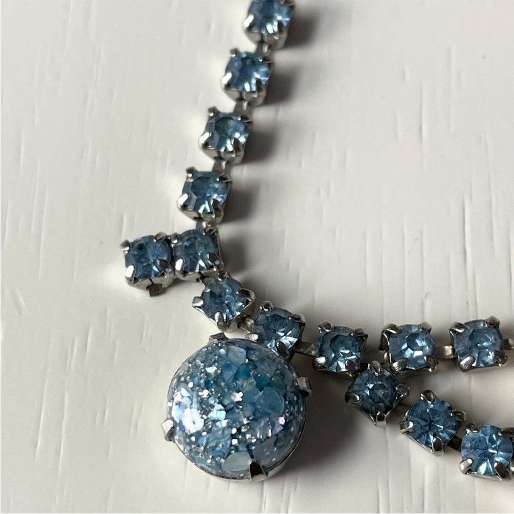 Gorgeous vintage blue rhinestone choker necklace w/ confetti cabochons - Picture 7 of 10